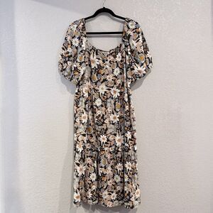 Ana A New Approach Floral Midi Dress Puff Sleeve Smocked Feminine Boho Size XL